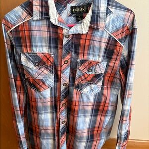 Helix Plaid Button-Down Shirt in Red and Blue